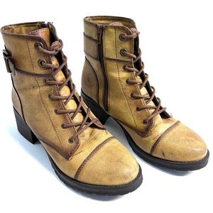 Vegan Distressed Combat Lug Sole Boots 8.5 Tan Brown